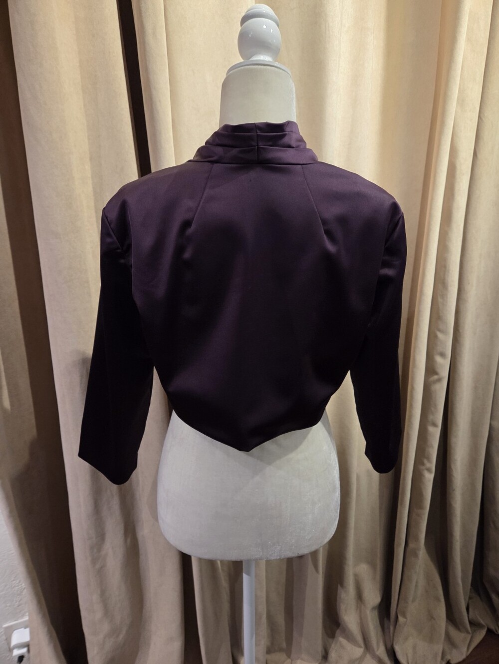 David's Bridal Plum Satin Cropped Bolero Jacket - Picture 6 of 8
